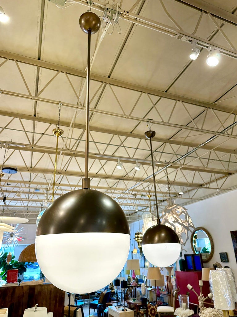 Bronze and White Murano Glass Globe Pendants (THREE available)