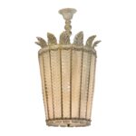 Overscale Deco Italian Murano Glass Opaline and Gold Chandeliers - Two Available