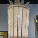 Overscale Deco Italian Murano Glass Opaline and Gold Chandeliers - Two Available