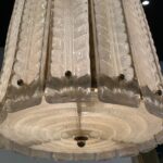 Overscale Deco Italian Murano Glass Opaline and Gold Chandeliers - Two Available