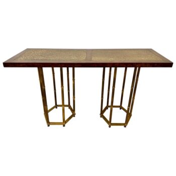 Mastercraft Brass & Burl Walnut Console Table by Bernhard Rohne