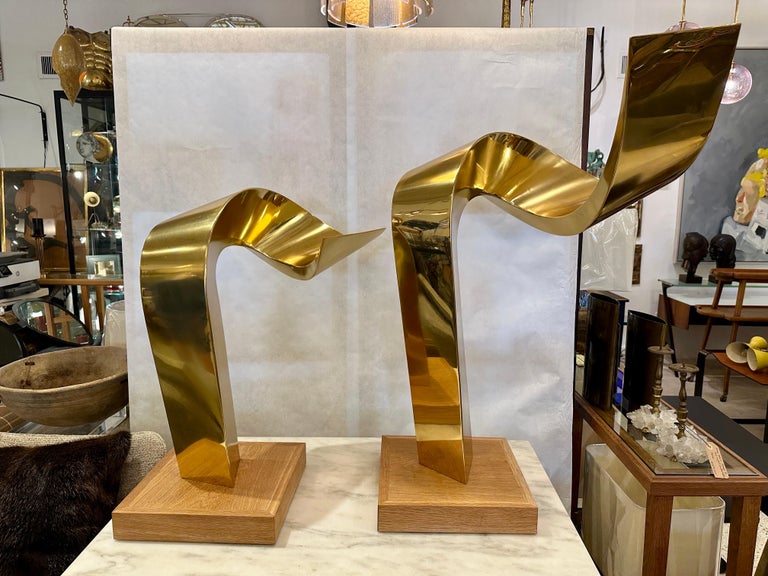 Pair of Jean-Claude Hug Mounted Brass Sculptures - SIGNED