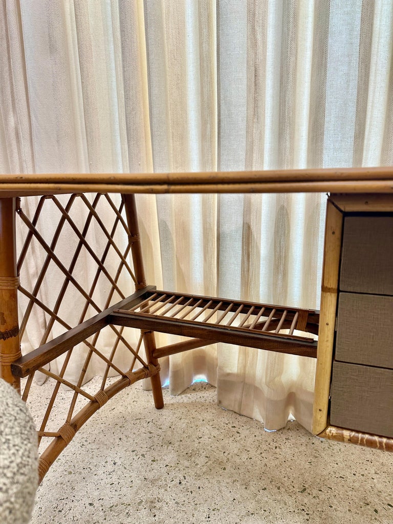 French Bamboo Desk + Chair Attributed to Louis Sognot