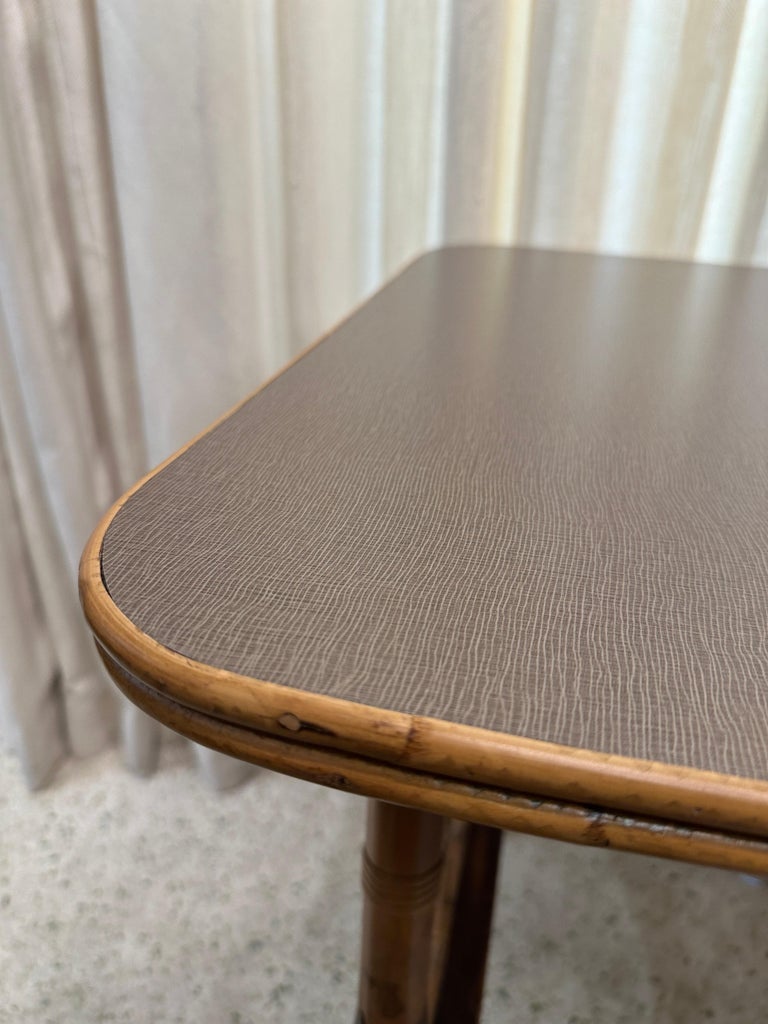 French Bamboo Desk + Chair Attributed to Louis Sognot