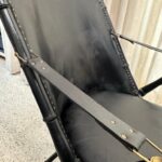 Pair of French Campaign-Style Leather Folding Chairs with Faux-Bamboo Frames