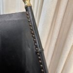 Pair of French Campaign-Style Leather Folding Chairs with Faux-Bamboo Frames