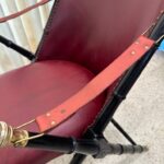 Pair of French Campaign-Style Leather Folding Chairs with Faux-Bamboo Frames