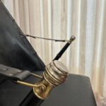 Pair of French Campaign-Style Leather Folding Chairs with Faux-Bamboo Frames