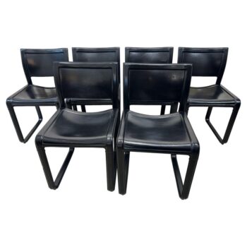 Tito Agnoli "Sistina" Leather Strap Set of Six (6) Chairs for Matteo Grassi