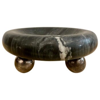 Italian Riedel Mesa Marble Catchall with Silver Footed Base