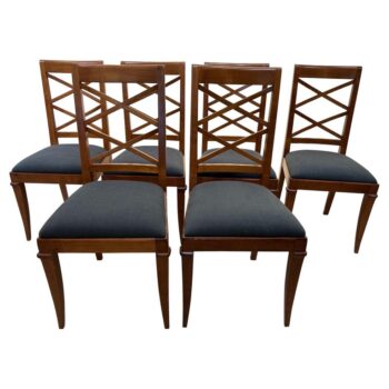 Set of Six (6) Deco Era French Oak Dining Chairs