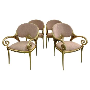 Set of Four (4) Opulent Manuel Vidal Grau Gold-Plated Metal Decorative Armchairs