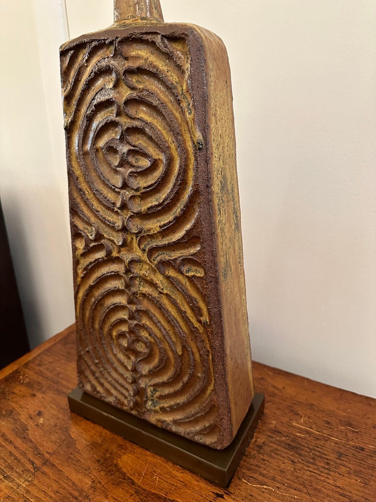 Heavy Ceramic Textural Trapezoidal Table Lamp, 1960's