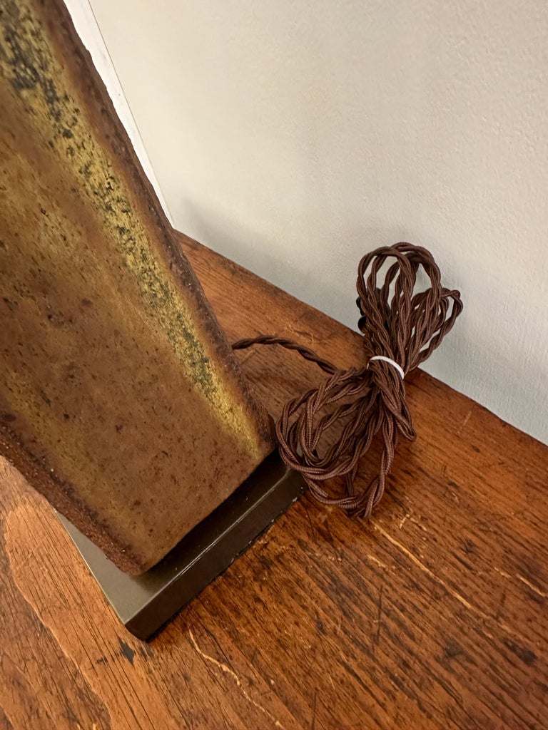 Heavy Ceramic Textural Trapezoidal Table Lamp, 1960's