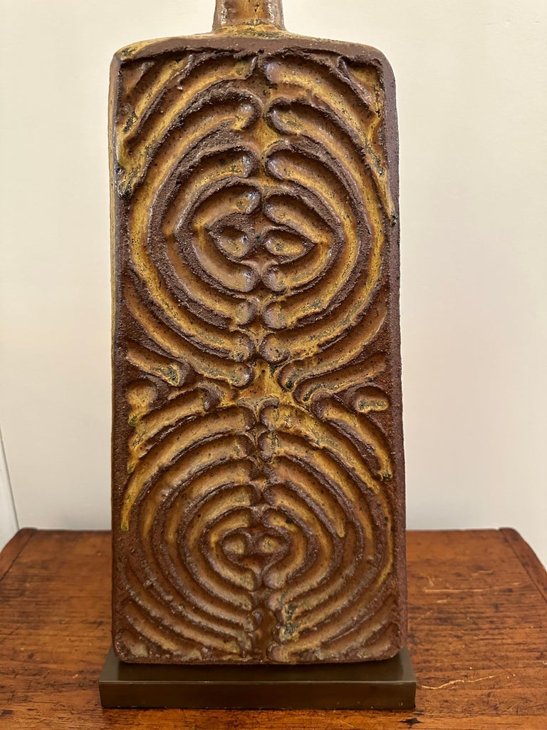 Heavy Ceramic Textural Trapezoidal Table Lamp, 1960's