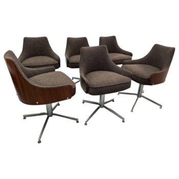 Milo Baughman Mahogany Veneer & Chrome Swivel Dining Room Chairs - Set of Six