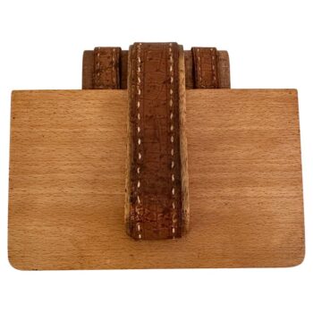 Jacques Adnet Stitched Leather and Oak Lidded Box