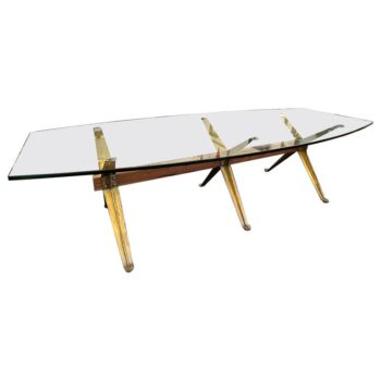 Exceptional Italian Walnut & Brass Base Conference/ Dining Table