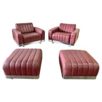 Set of Brueton Chrome Lounge Chairs + Ottomans