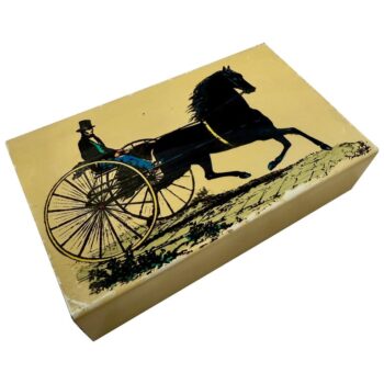Vintage Enamel Metal & Mahogany Box by Piero Fornasetti - Horse & Buggy