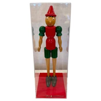 Oversized Antique Italian Wood Pinocchio Toy in Custom Lucite Display Box