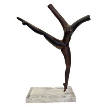 Carved Ebony Root Wood Figural Dancer Mounted Sculpture