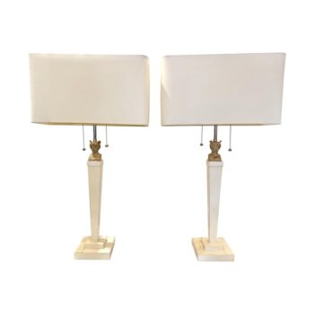 JMF Style Parchment Neoclassical Table Lamps, Hermes Adornment