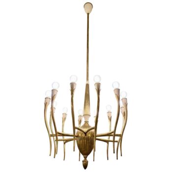 Italian 12-Light Brass and Enameled Metal Chandelier by LUMI