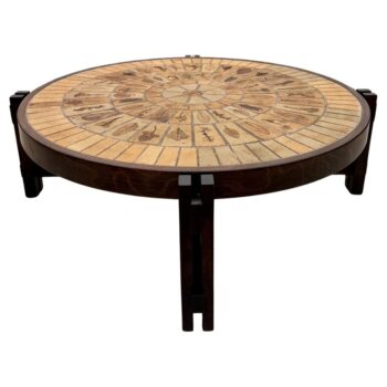Roger Capron Vintage Round Ceramic Tile "Les Herbiers" Coffee Table