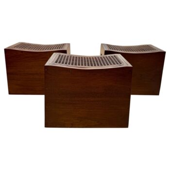 Solid Teak & Wicker Seat Occasional Stools - Three (3) Available