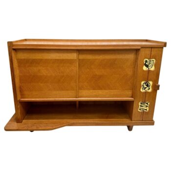Vintage Guillerme & Chambron Credenza in Oak with Ceramic Details