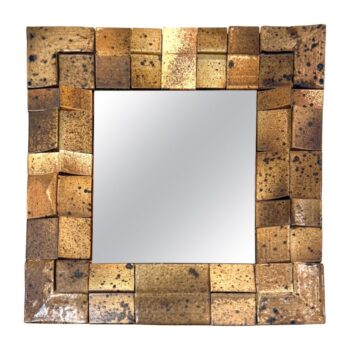 French Vallauris Studio-Crafted Faceted Ceramic Framed Mirror