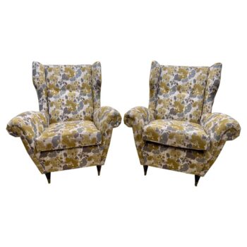 Important Vintage Italian Wingback Armchairs, PAIR