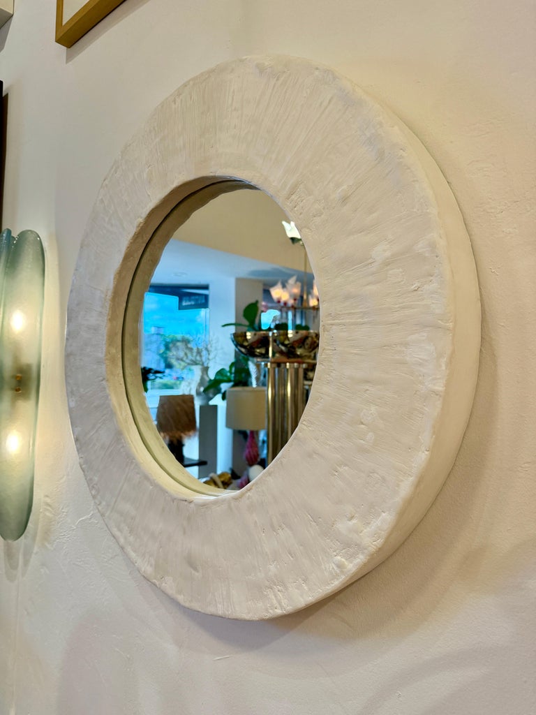 French Plaster Heavy Textured Round Mirror