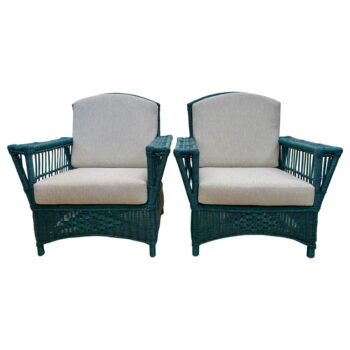 Wonderful 1940's Green Wicker Chairs for Patio or Interior, Pair