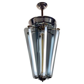 Art Deco Mixed-Metals and Smoked Glass Lantern Style Hanging Light - TWO Avail