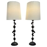 Pair of Bronze Celestial Motif Tall Table Lamps
