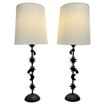 Pair of Bronze Celestial Motif Tall Table Lamps