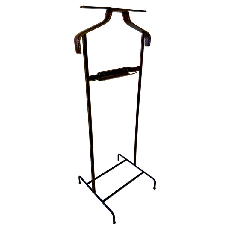 1950's Dark Brown Stitched Leather Valet Stand by Jacques Adnet