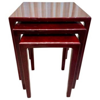 Set of 3 Red Lacquered Nesting Tables in the Style of Karl Springer
