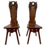 Maison Antoine Bastet Antique Carved Oak Hall Side Chairs, Pair
