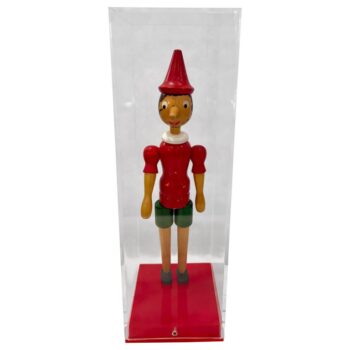 Antique Italian Wood Pinocchio Toy in Custom Lucite Display Box