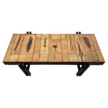 SIGNED Roger Capron Ceramic Tile Impressed Florals Coffee Table