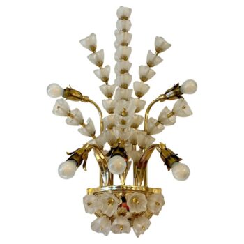 France 1970's Frosted Glass Canterbury Bells Bulbs Wall Appliques - PAIR