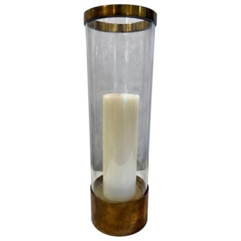 Chapman Vintage Brass and Glass Cylinder Hurricane Lantern