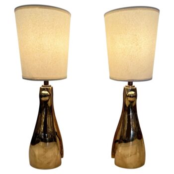 Rare Bronze Italian Lamps w/ Paper Shades