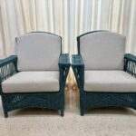 Wonderful 1940's Green Wicker Chairs for Patio or Interior, Pair
