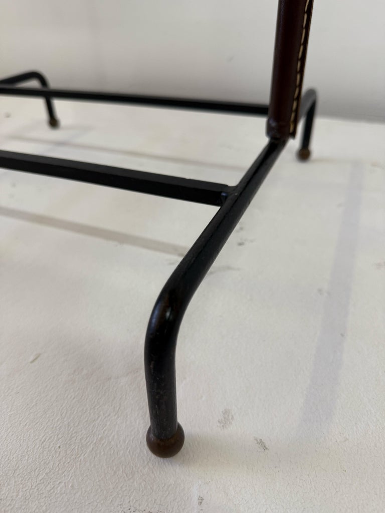 1950's Dark Brown Stitched Leather Valet Stand by Jacques Adnet