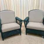 Wonderful 1940's Green Wicker Chairs for Patio or Interior, Pair