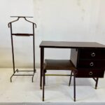 1950's Dark Brown Stitched Leather Valet Stand by Jacques Adnet